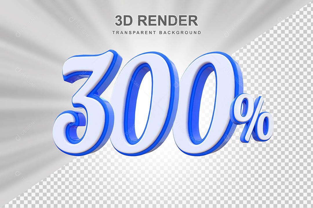 Número de Desconto 300% Elemento 3D Branco E Azul para Composição PSD