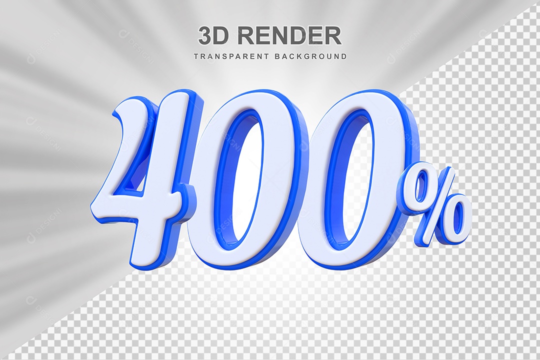 Número de Desconto 400% Elemento 3D Branco E Azul para Composição PSD