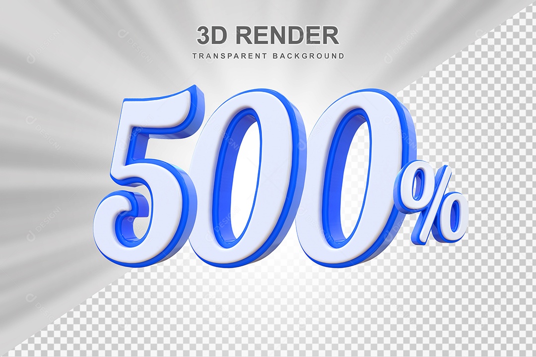 Número de Desconto 500% Elemento 3D Branco E Azul para Composição PSD