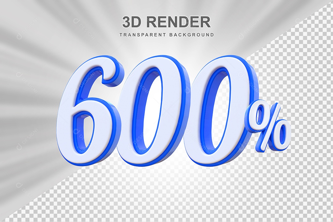 Número de Desconto 600% Elemento 3D Branco E Azul para Composição PSD