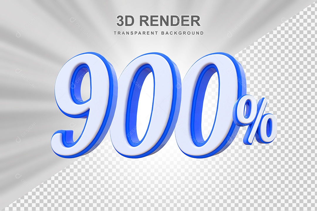 Número de Desconto 900% Elemento 3D Branco E Azul para Composição PSD