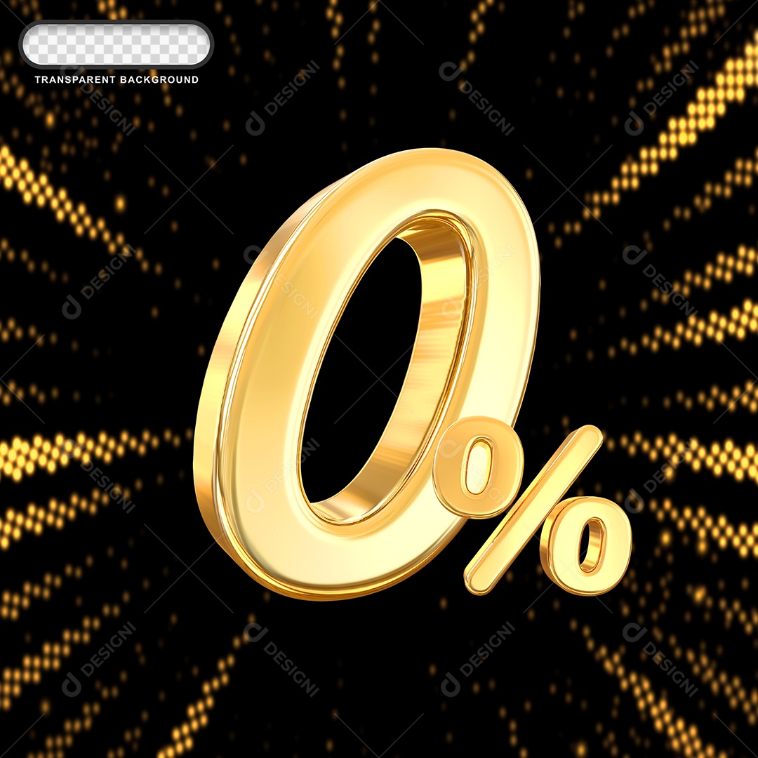 Número de Desconto 0% Elemento 3D Dourado para Composição PSD