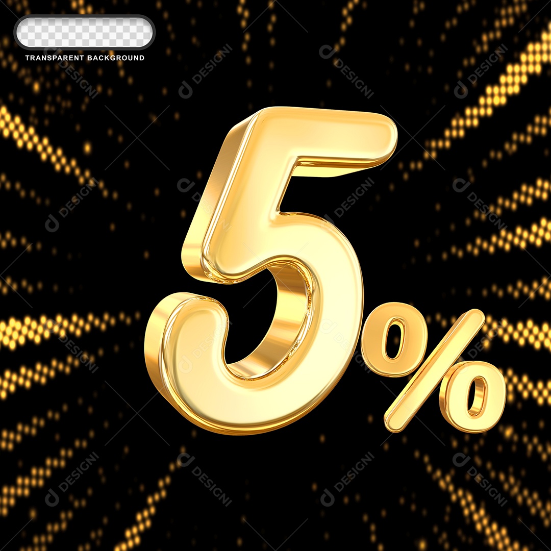 Número de Desconto 5% Elemento 3D Dourado para Composição PSD