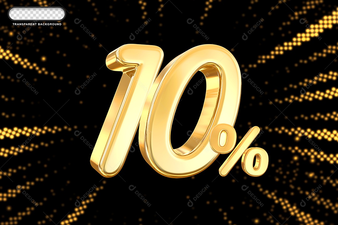 Número de Desconto 10% Elemento 3D Dourado para Composição PSD