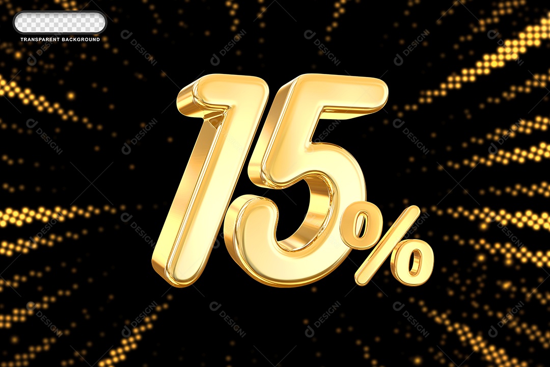 Número de Desconto 15% Elemento 3D Dourado para Composição PSD