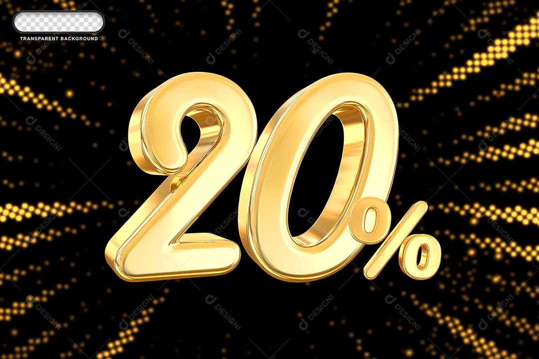 Número de Desconto 20% Elemento 3D Dourado para Composição PSD