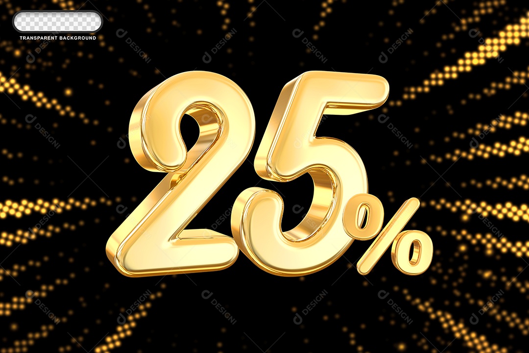 Número de Desconto 25% Elemento 3D Dourado para Composição PSD