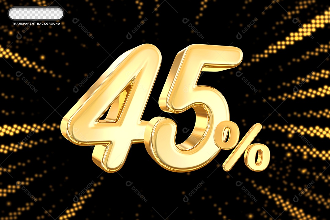 Número de Desconto 45% Elemento 3D Dourado para Composição PSD