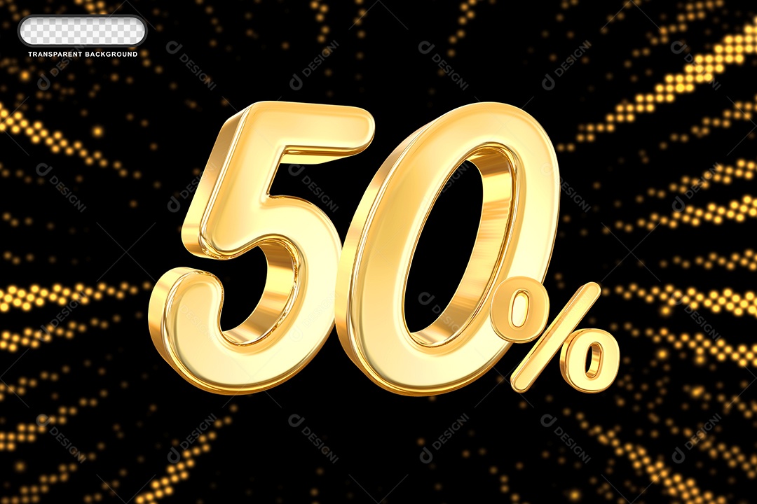 Número de Desconto 50% Elemento 3D Dourado para Composição PSD