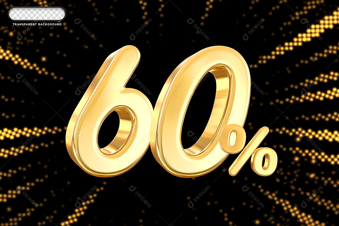 Número de Desconto 60% Elemento 3D Dourado para Composição PSD