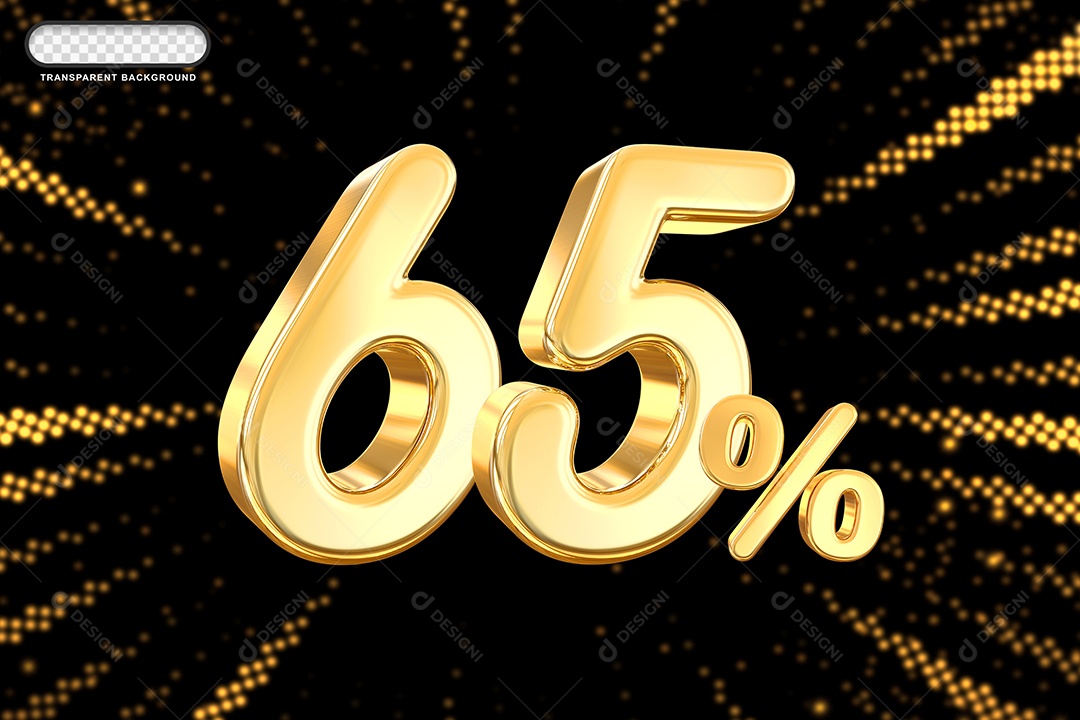 Número de Desconto 65% Elemento 3D Dourado para Composição PSD