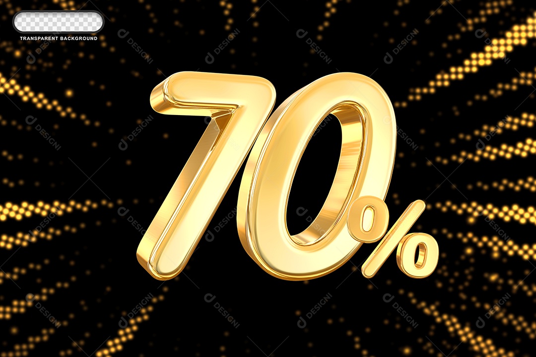 Número de Desconto 70% Elemento 3D Dourado para Composição PSD