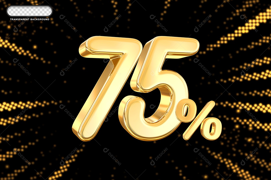 Número de Desconto 75% Elemento 3D Dourado para Composição PSD