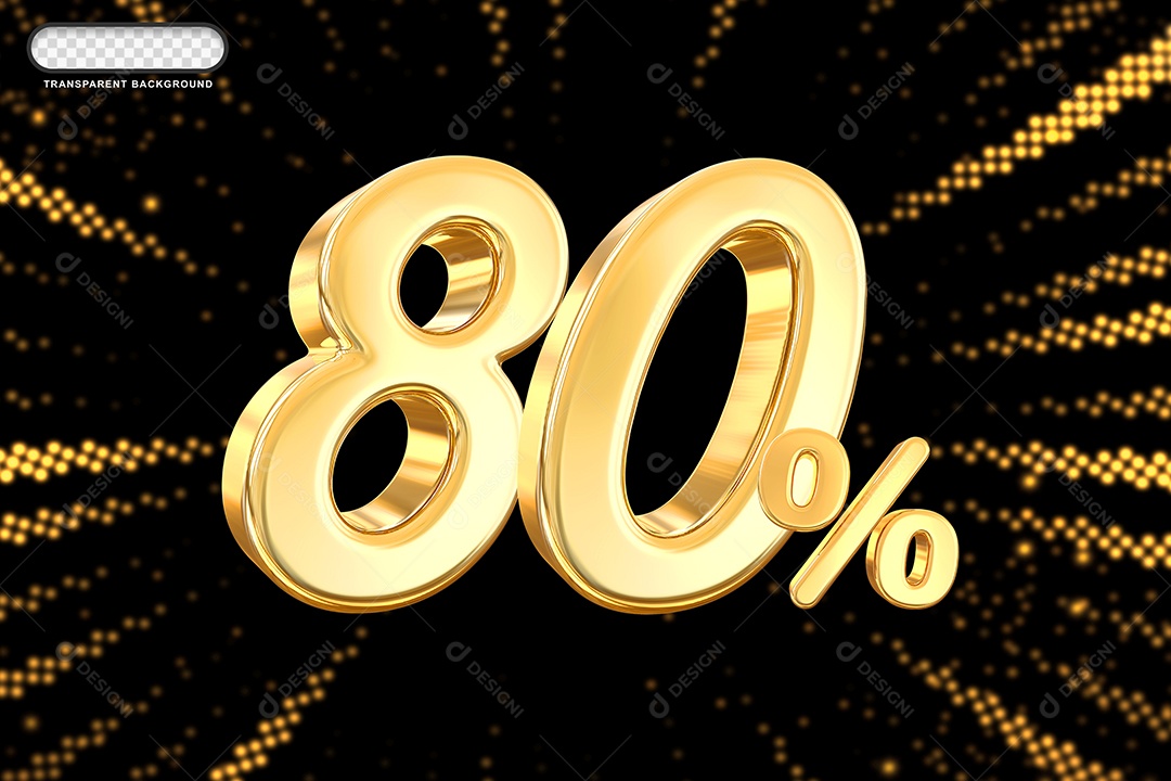Número de Desconto 80% Elemento 3D Dourado para Composição PSD