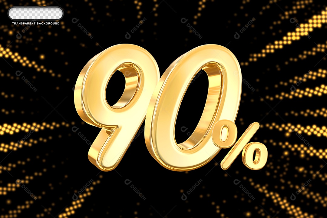 Número de Desconto 90% Elemento 3D Dourado para Composição PSD