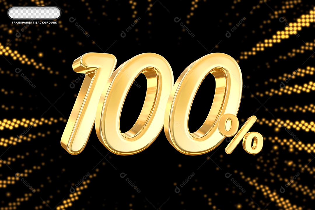 Número de Desconto 100% Elemento 3D Dourado para Composição PSD