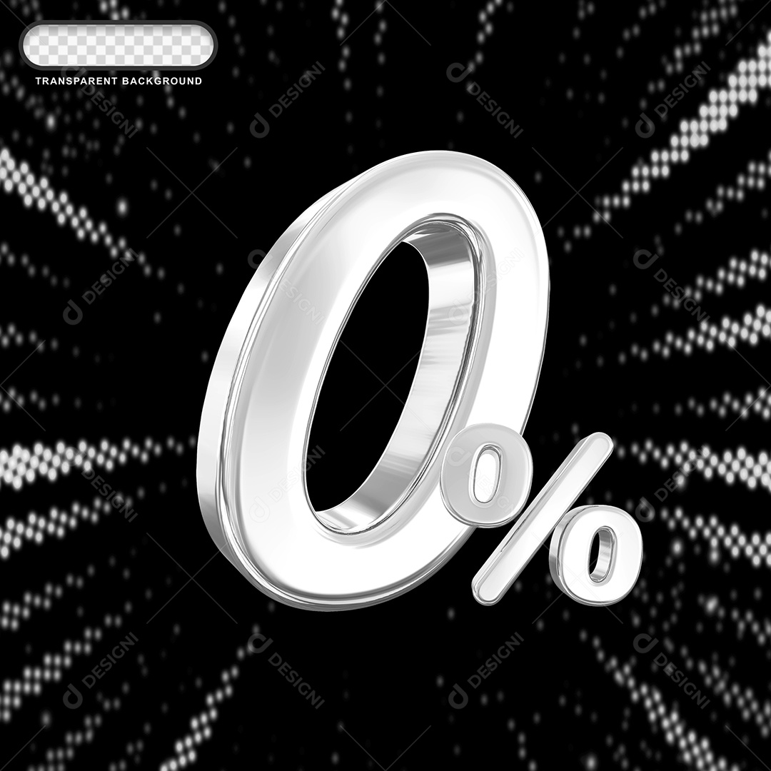 Número de Desconto 0% Elemento 3D Prata para Composição PSD