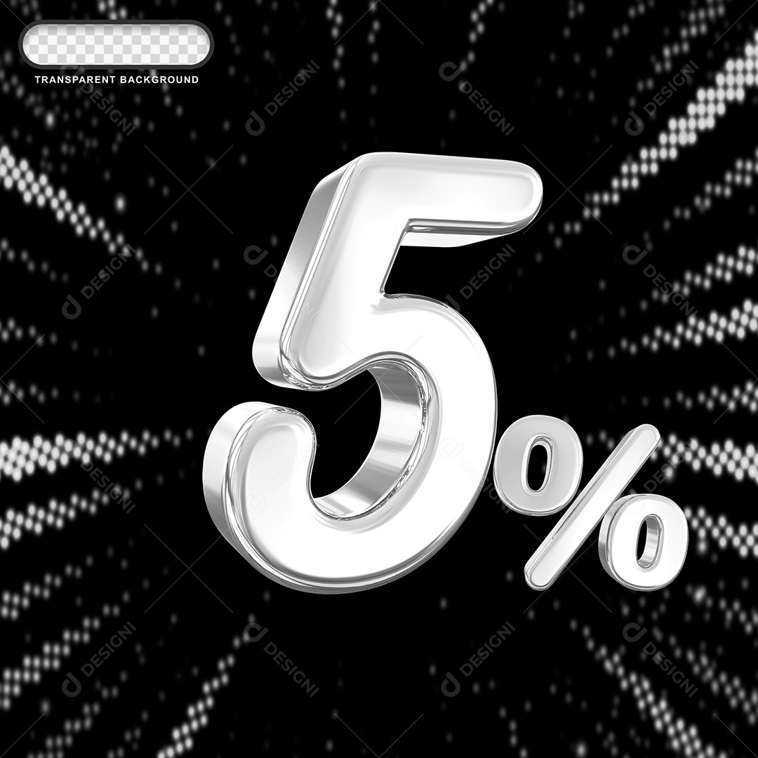 Número de Desconto 5% Elemento 3D Prata para Composição PSD