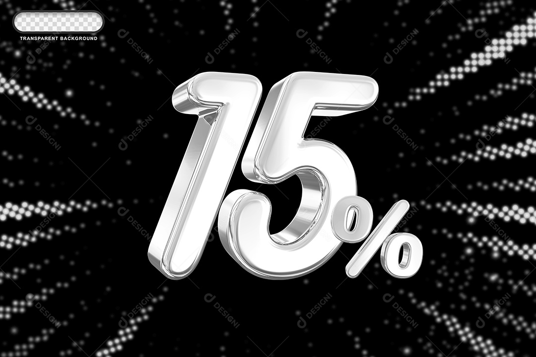 Número de Desconto 15% Elemento 3D Prata para Composição PSD