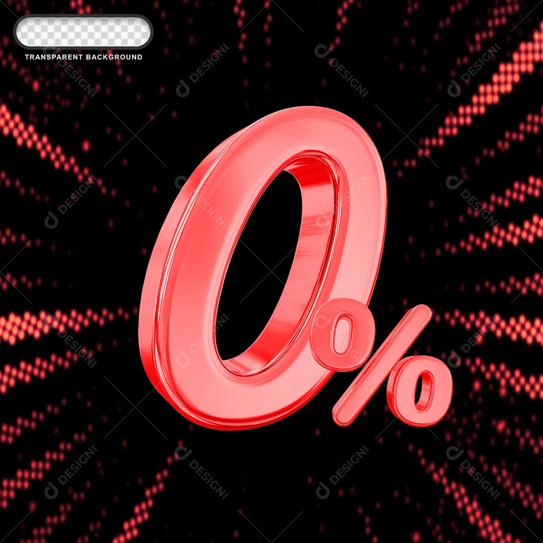 Número de Desconto 0% Elemento 3D Vermelho para Composição PSD
