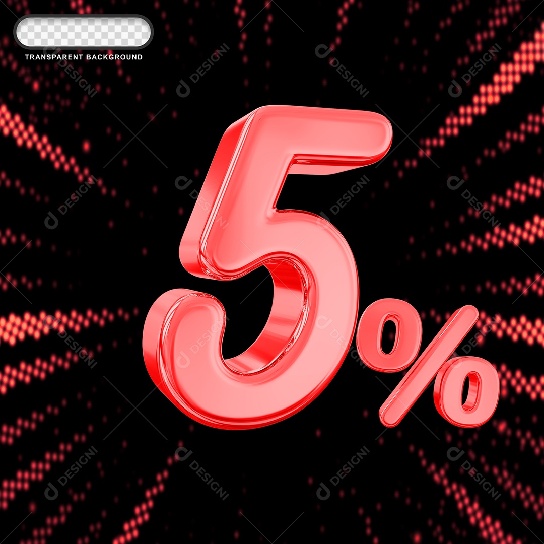 Número de Desconto 5% Elemento 3D Vermelho para Composição PSD
