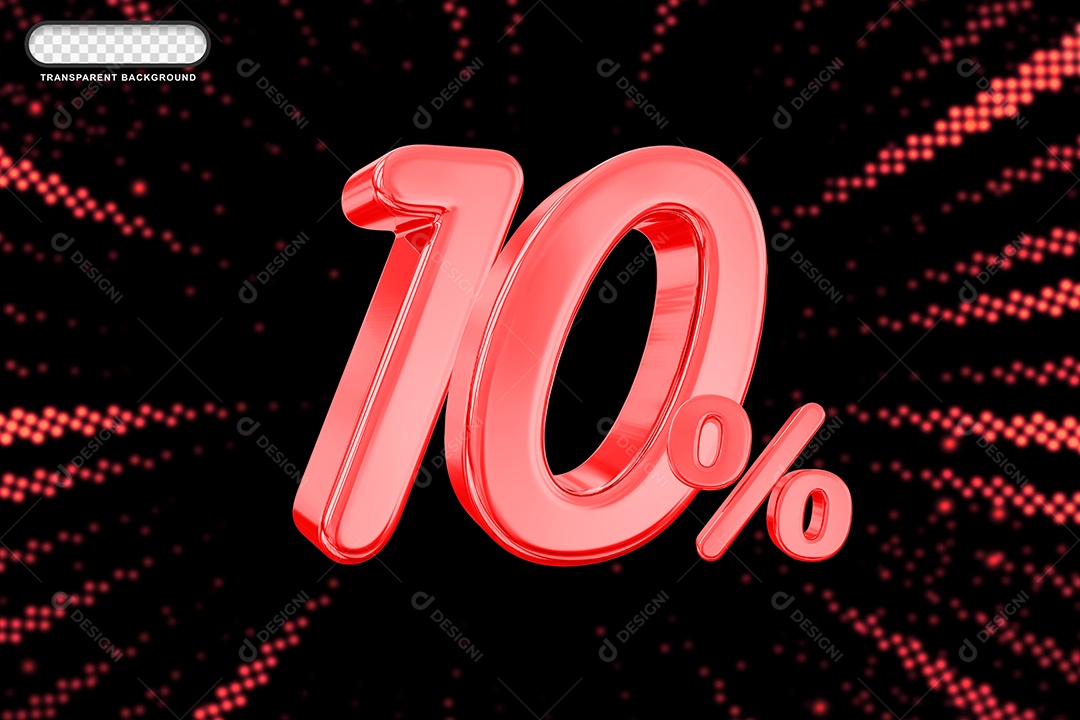 Número de Desconto 10% Elemento 3D Vermelho para Composição PSD