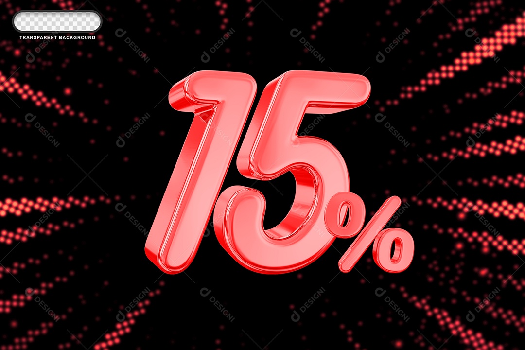 Número de Desconto 15% Elemento 3D Vermelho para Composição PSD