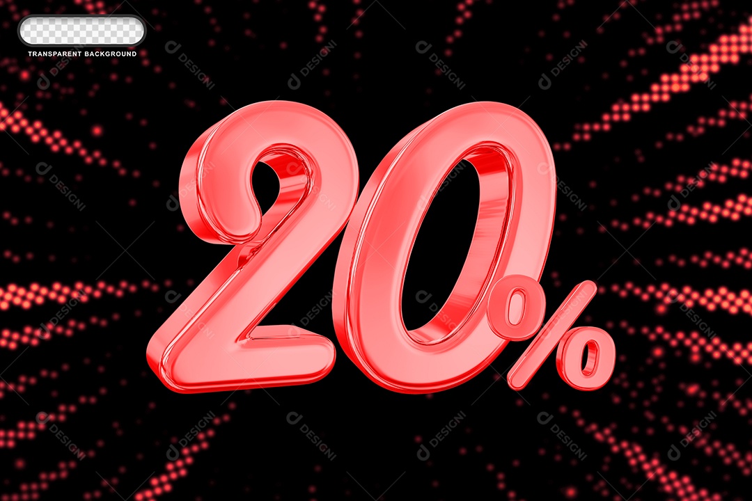 Número de Desconto 20% Elemento 3D Vermelho para Composição PSD
