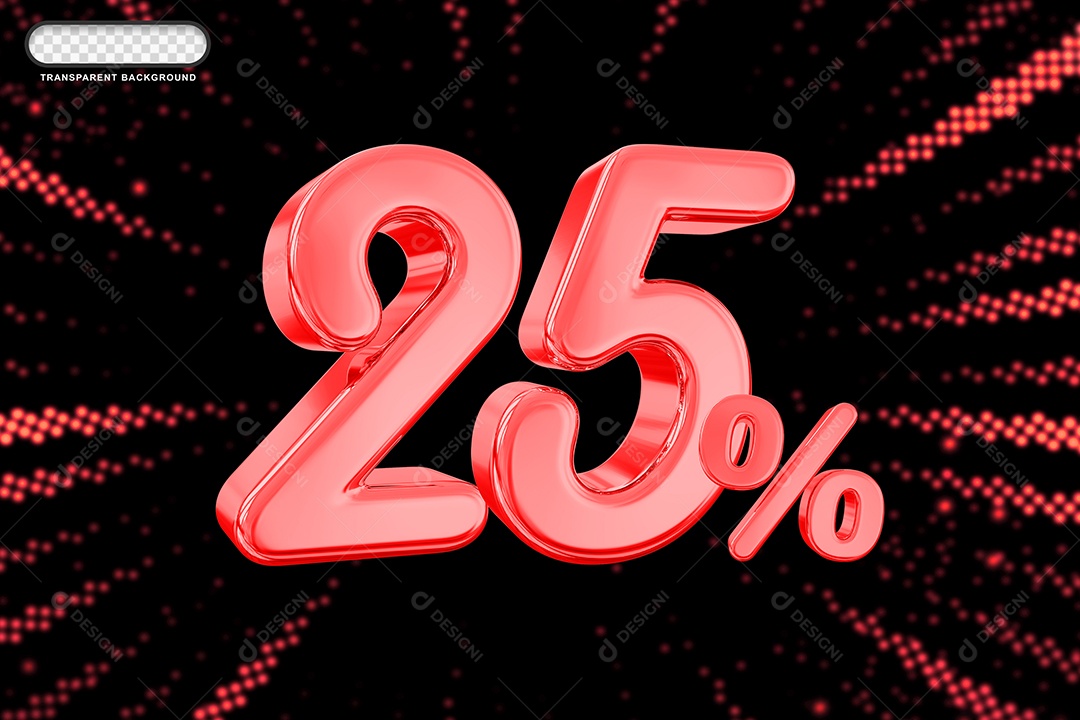 Número de Desconto 25% Elemento 3D Vermelho para Composição PSD