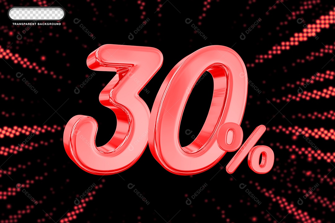 NNúmero de Desconto 30% Elemento 3D Vermelho para Composição PSD