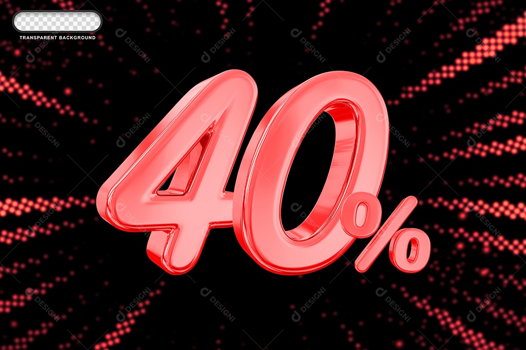 Número de Desconto 40% Elemento 3D Vermelho para Composição PSD
