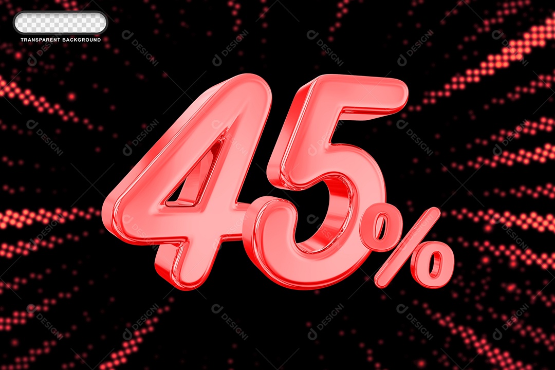 Número de Desconto 45% Elemento 3D Vermelho para Composição PSD
