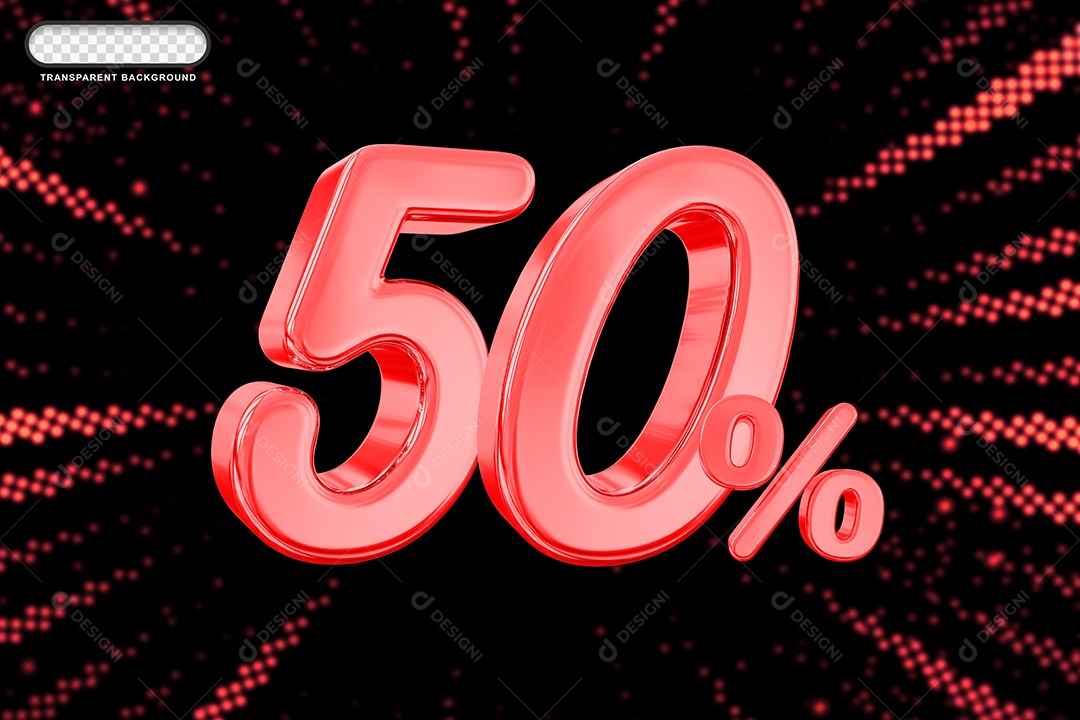 Número de Desconto 50% Elemento 3D Vermelho para Composição PSD