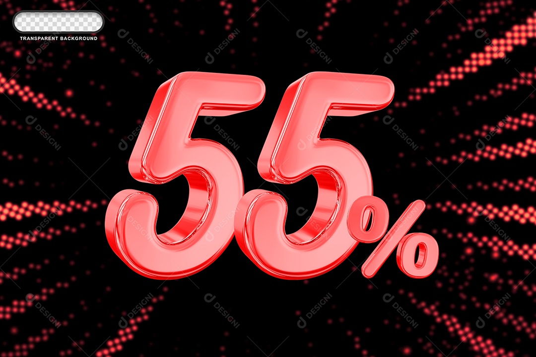 Número de Desconto 55% Elemento 3D Vermelho para Composição PSD
