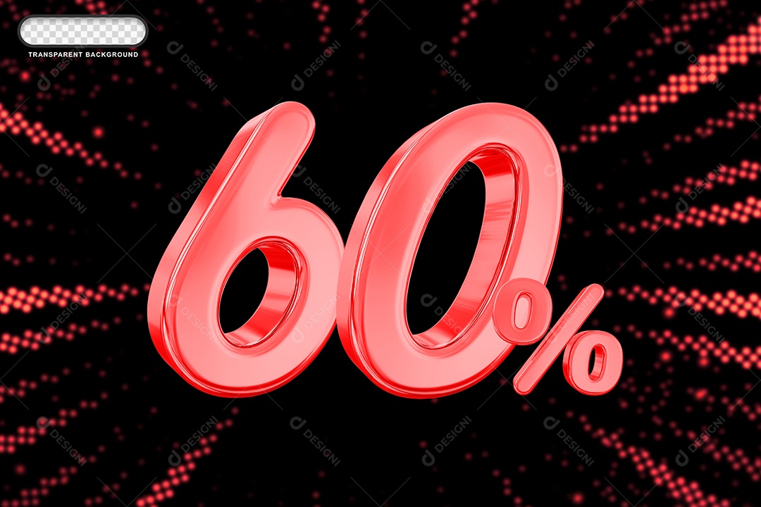 Número de Desconto 60% Elemento 3D Vermelho para Composição PSD
