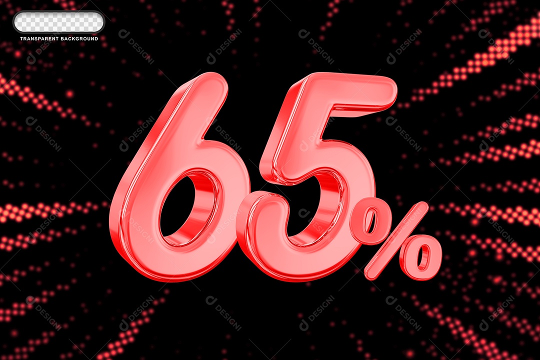 Número de Desconto 65% Elemento 3D Vermelho para Composição PSD