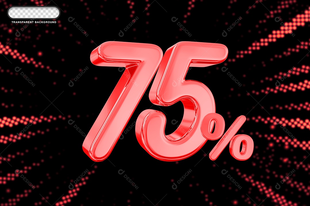 Número de Desconto 75% Elemento 3D Vermelho para Composição PSD