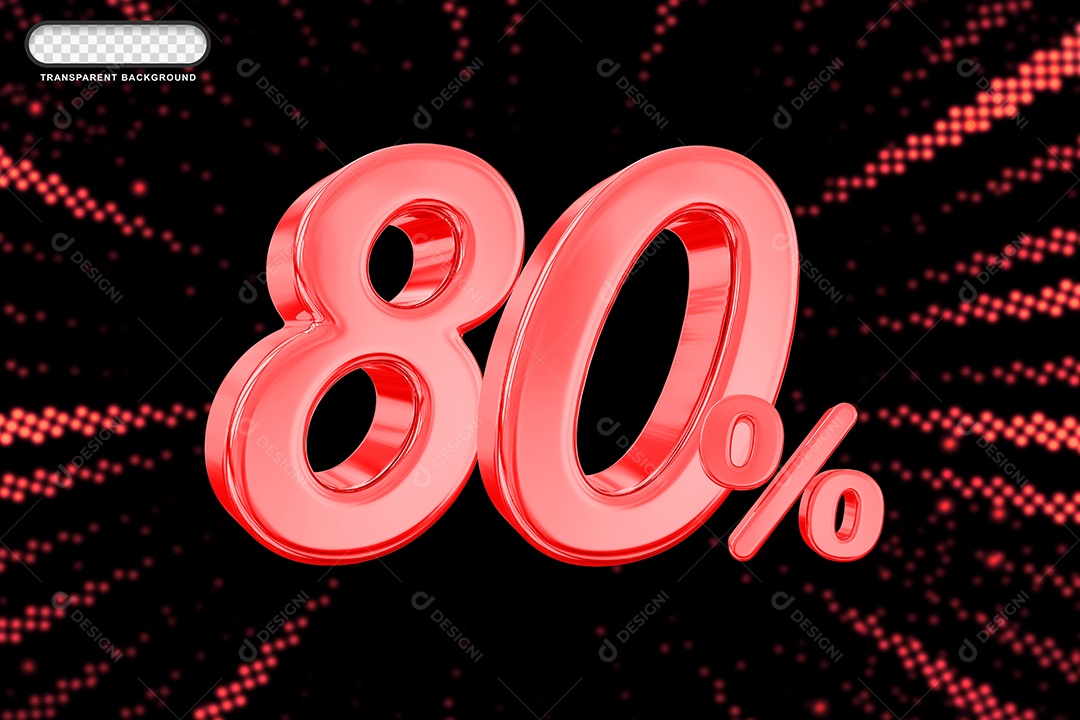 Número de Desconto 80% Elemento 3D Vermelho para Composição PSD