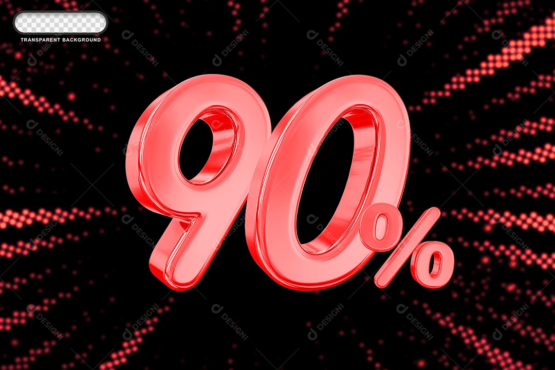 Número de Desconto 90% Elemento 3D Vermelho para Composição PSD