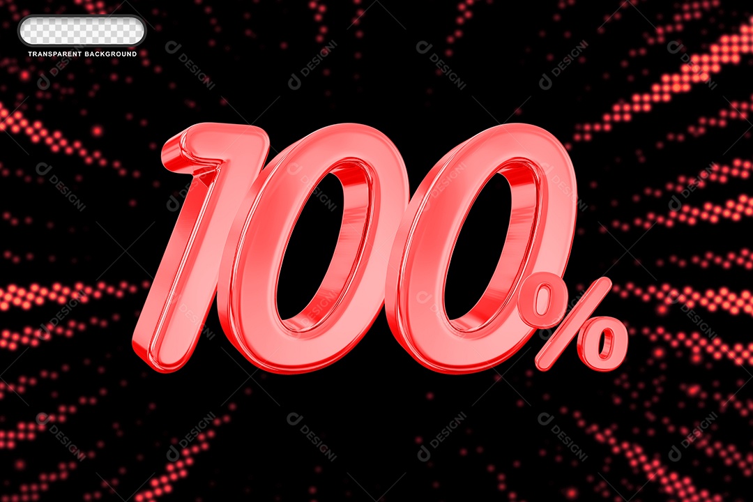 Número de Desconto 100% Elemento 3D Vermelho para Composição PSD