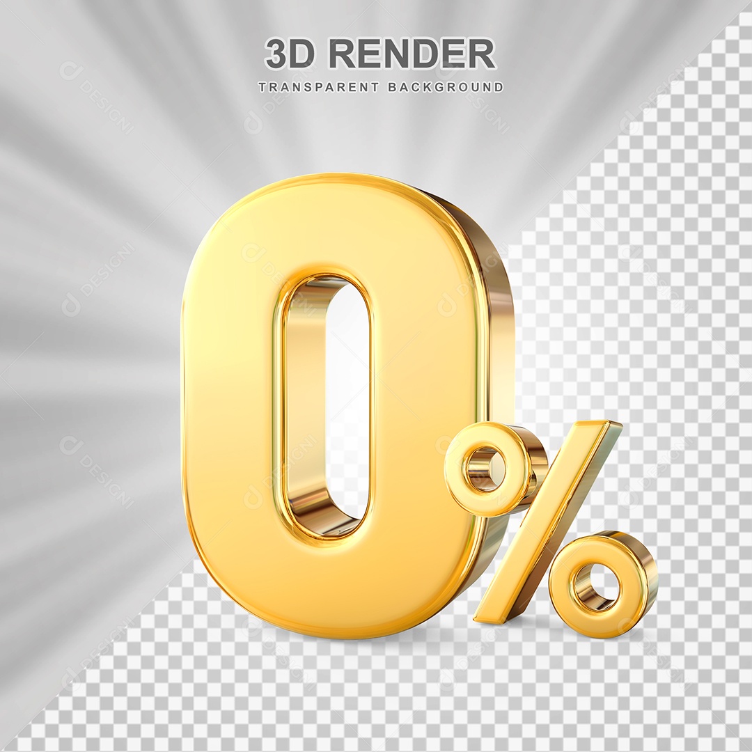 Número de Desconto 0% Elemento 3D Dourado para Composição PSD