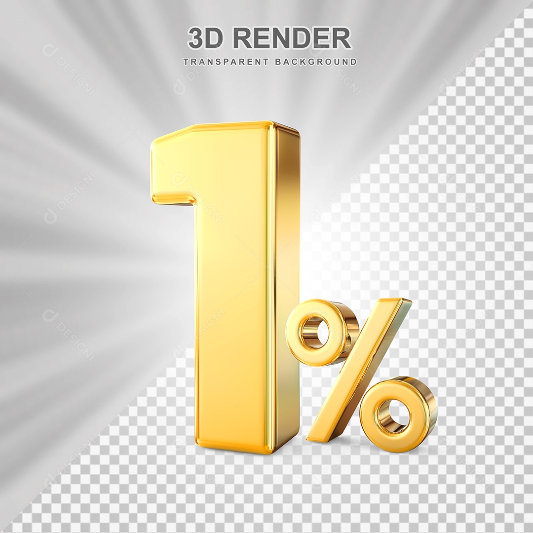 Número de Desconto 1% Elemento 3D Dourado para Composição PSD