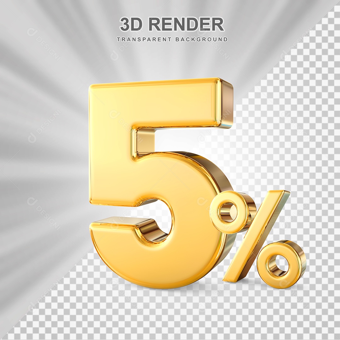 Número de Desconto 5% Elemento 3D Dourado para Composição PSD