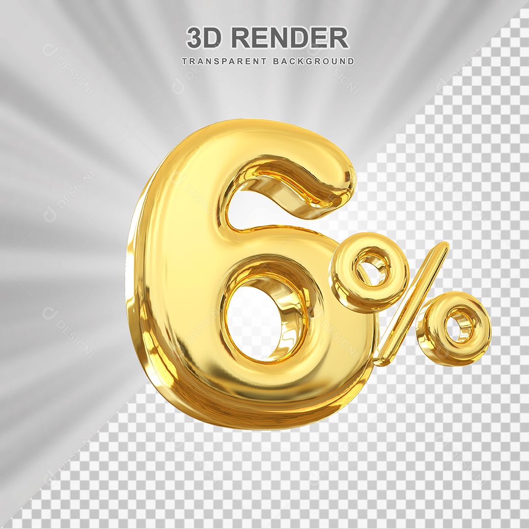 Número de Desconto 100% Elemento 3D Dourado para Composição PSD