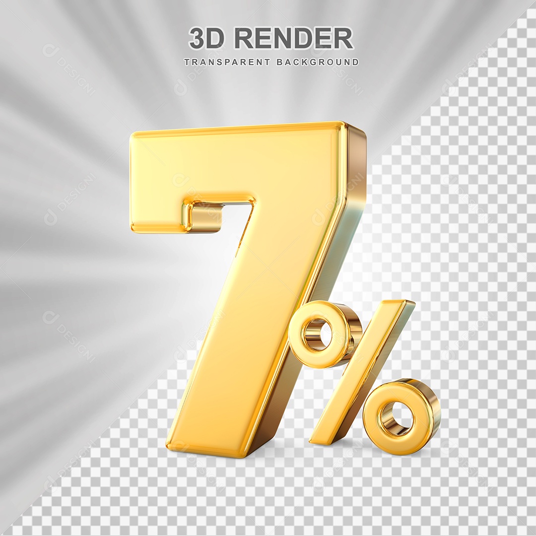Número de Desconto 7% Elemento 3D Dourado para Composição PSD
