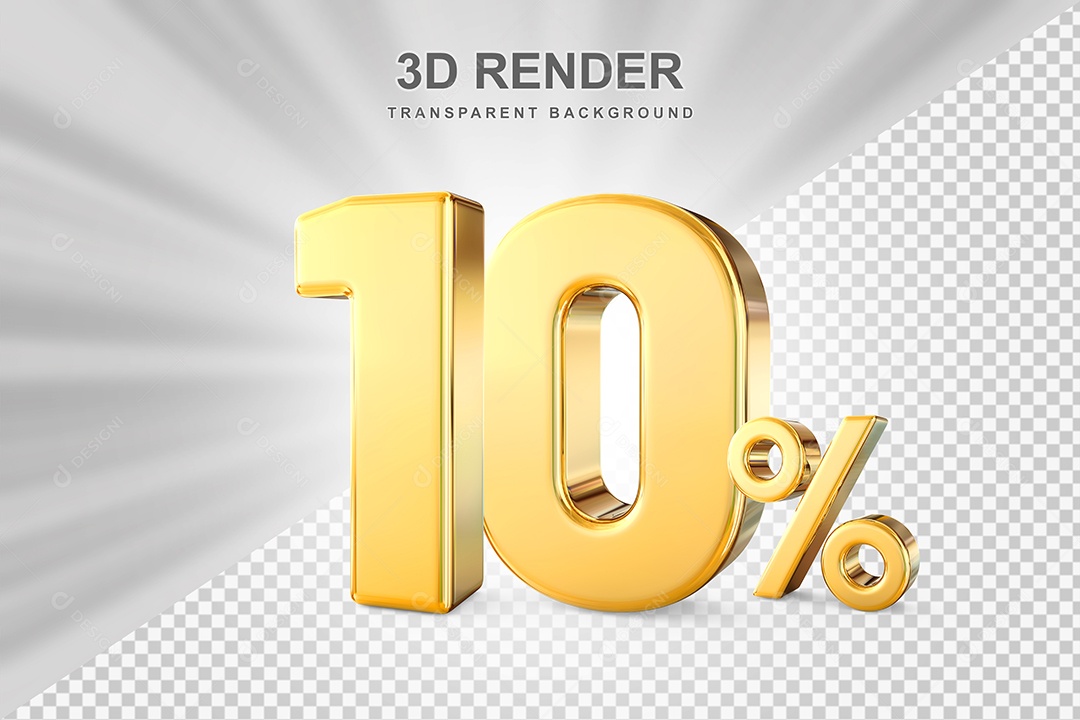 Número de Desconto 10% Elemento 3D Dourado para Composição PSD