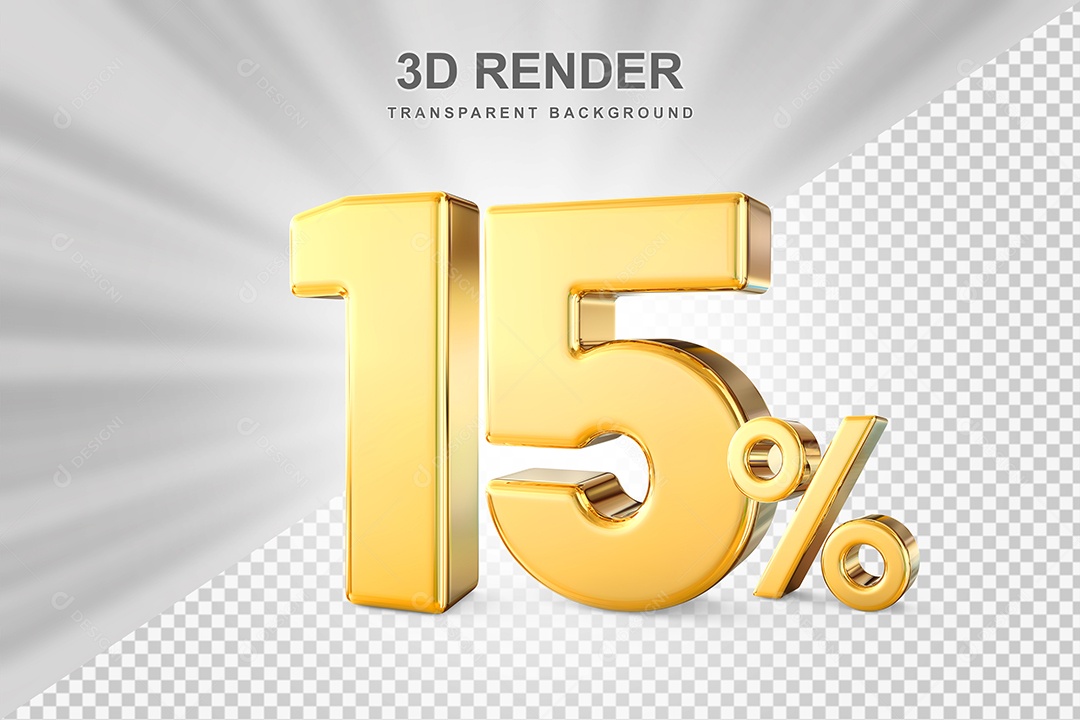Número de Desconto 15% Elemento 3D Dourado para Composição PSD