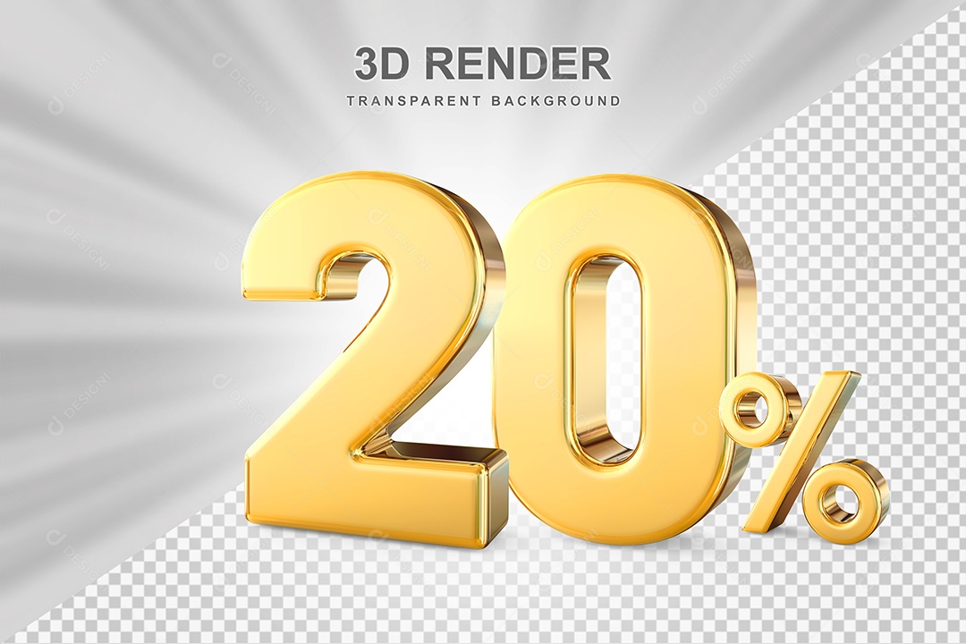 Número de Desconto 20% Elemento 3D Dourado para Composição PSD