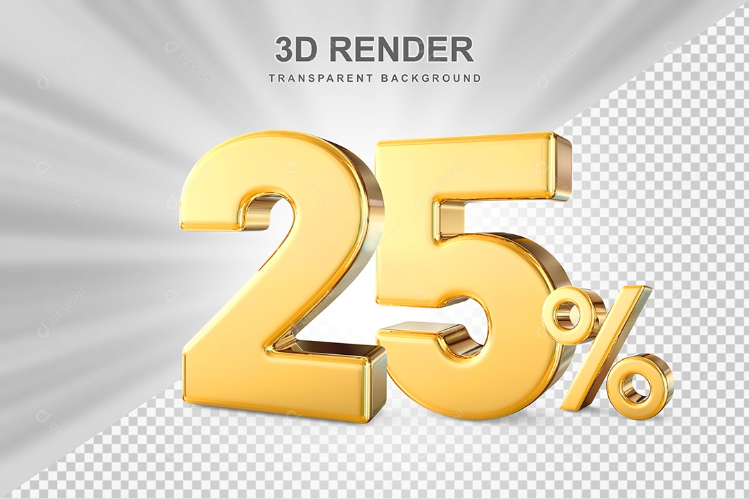 Número de Desconto 25% Elemento 3D Dourado para Composição PSD