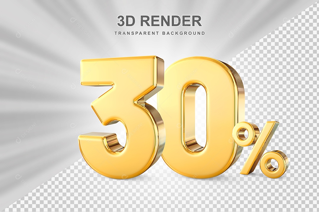 Número de Desconto 30% Elemento 3D Dourado para Composição PSD
